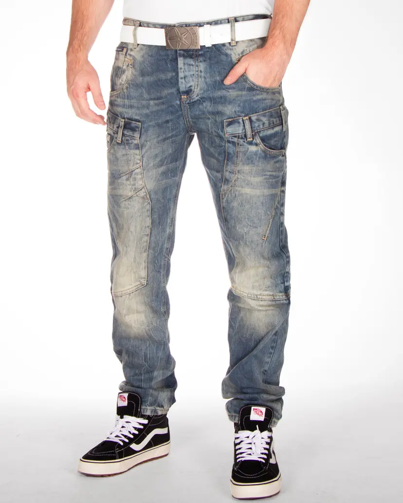 CD911 — jeansy regular fit z dużymi kieszeniami — niebieskie