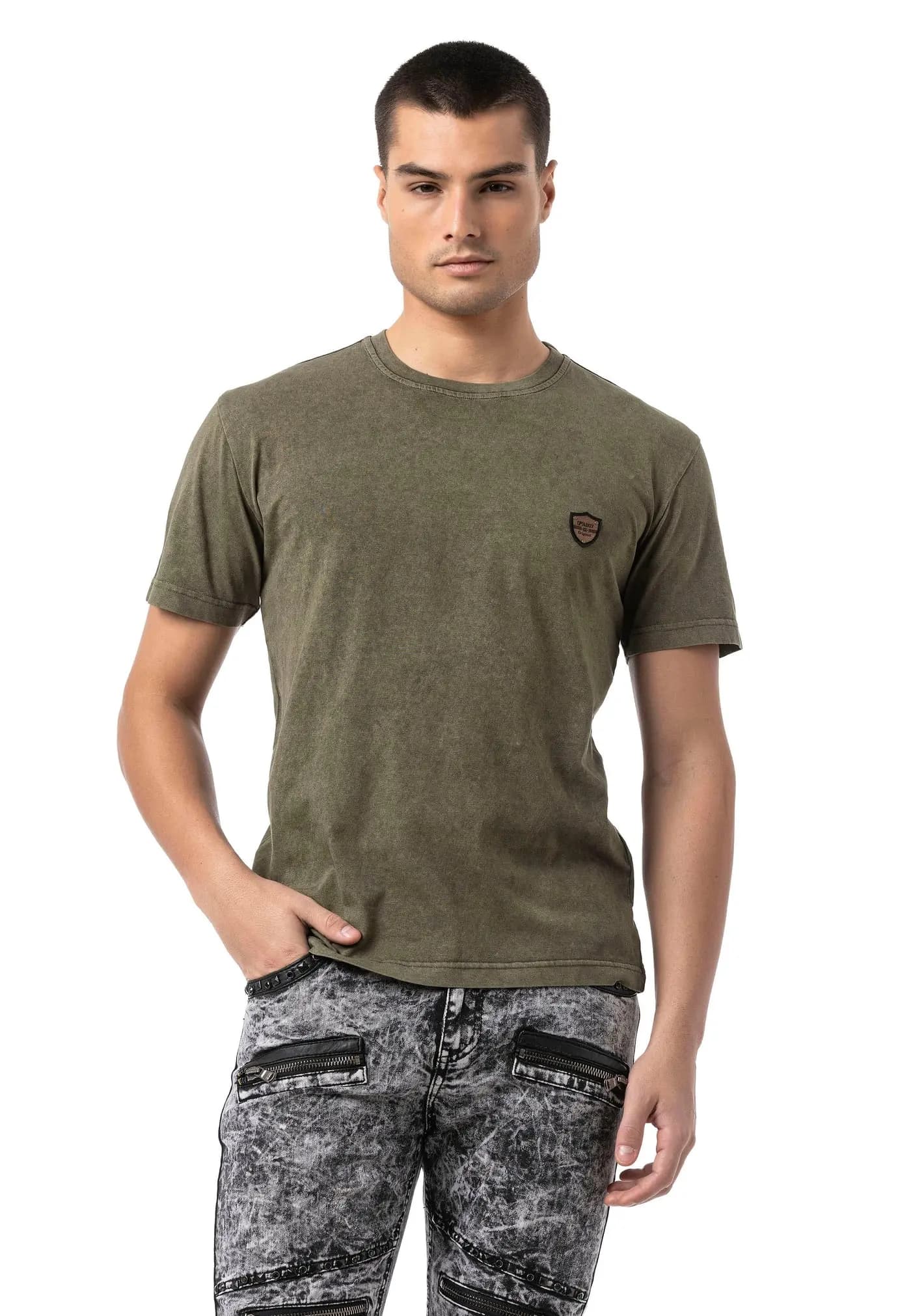 CT808 — t-shirt z efektem sprania — khaki