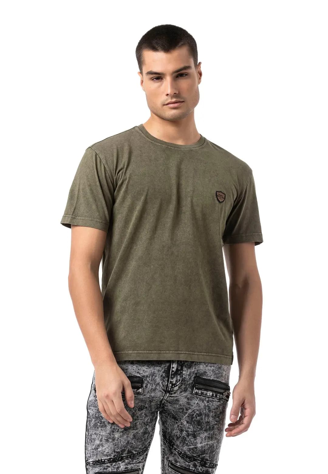 CT808 — t-shirt z efektem sprania — khaki — ujęcie 6