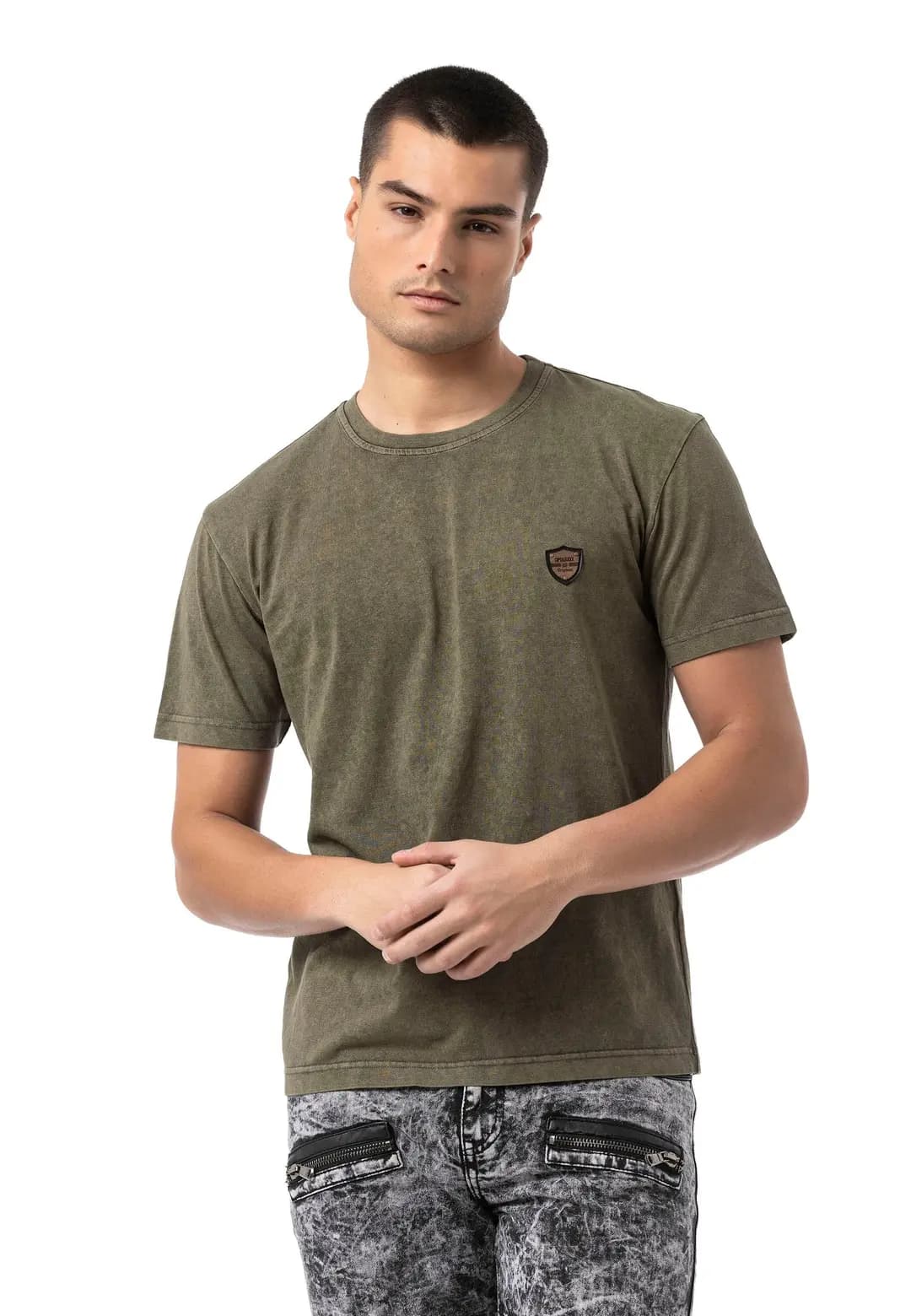 CT808 — t-shirt z efektem sprania — khaki — ujęcie 4