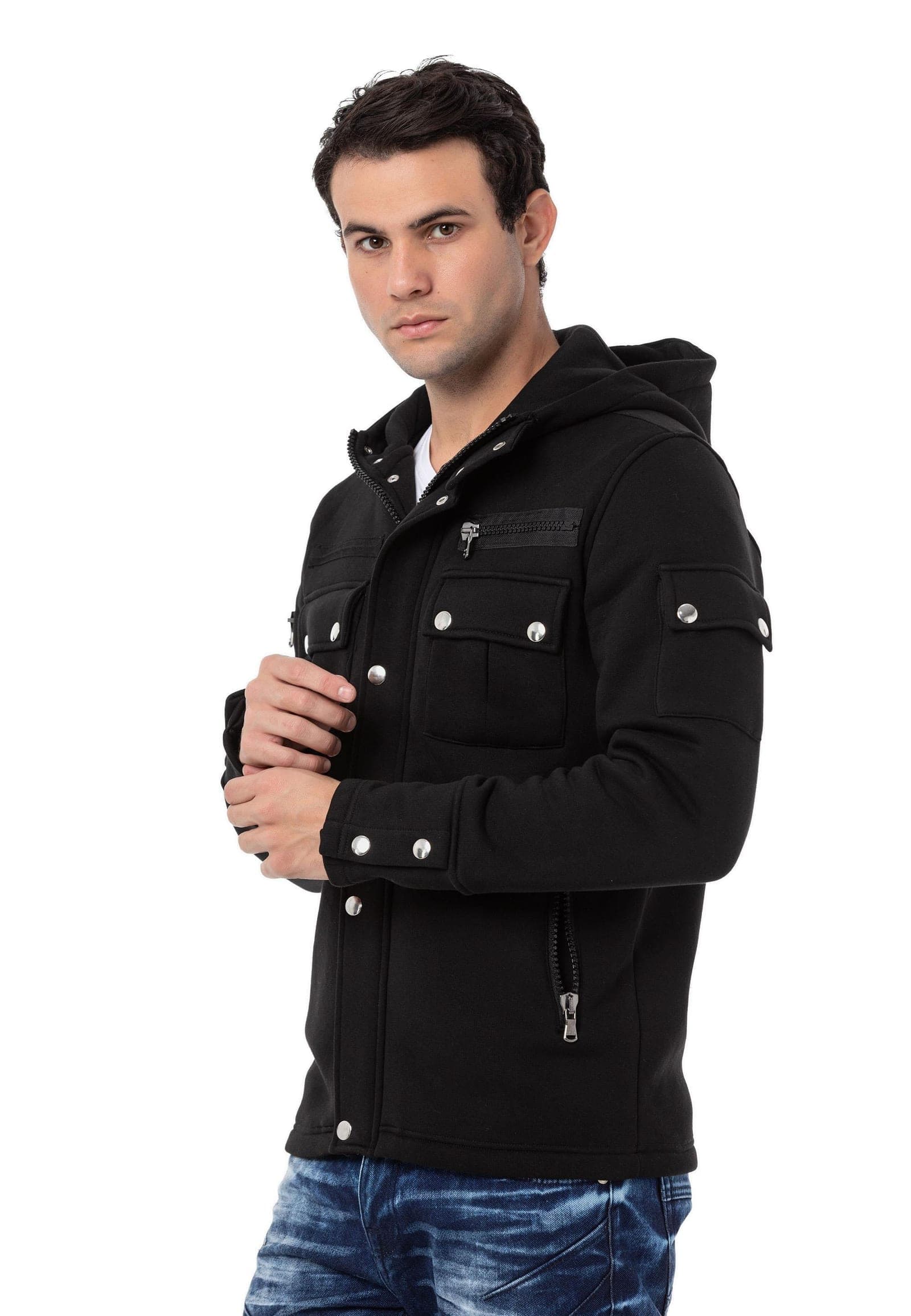 CL560 — bluza z kapturem zapinana na napy — czarna